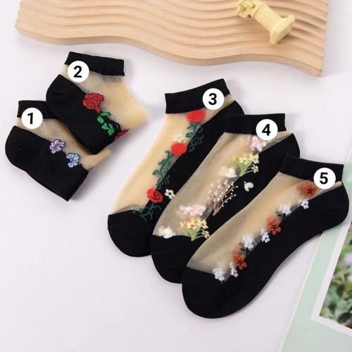 جوراب مچی شیشه ای زنانه گلدار